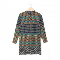 QZ2091 New Fashion women Geometric totem print chiffon Dress sexy vintage V neck long sleeve dress casual loose brand dress