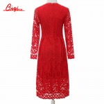 Qiqi Vestidos New 2016 Autumn Fashion Hollow Out White Party Lace Dress High Quality Women Long Sleeve Slim Casual Dresses
