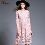 Qiqi Vestidos New 2016 Autumn Fashion Hollow Out White Party Lace Dress High Quality Women Long Sleeve Slim Casual Dresses