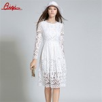 Qiqi Vestidos New 2016 Autumn Fashion Hollow Out White Party Lace Dress High Quality Women Long Sleeve Slim Casual Dresses