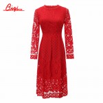 Qiqi Vestidos New 2016 Autumn Fashion Hollow Out White Party Lace Dress High Quality Women Long Sleeve Slim Casual Dresses