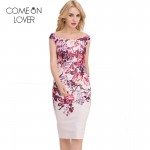 RE80210 Vintage sleeveless floral pencil midi dress beautiful work office elegant dress summer slash neck sexy womens dresses