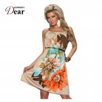 RJ7971 Comeondear Best Sale Women Dress Flower Print Beach Dress Popular Cheap Clothes With Belt Summer Dress Women Plus Size