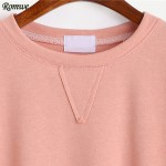 ROMWE Casual Tee Shirts For Women Autumn Plain Pink Round Neck Long Sleeve Drop Shoulder High Low Cuffed T-shirt