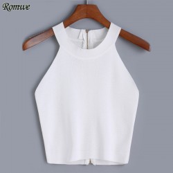ROMWE Roupas Femininas New Arrival Vogue Sale Korean Style Designer Women's High Street Sexy Brand Halter Zipper Knit Tank