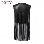 RZIV 2016  woman vest spring fashion vest pure black fringed leather vest