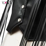 RZIV 2016  woman vest spring fashion vest pure black fringed leather vest