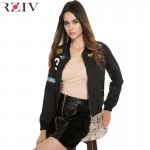 RZIV women bomber jacket basic coats and 2016 female coat flight suit casual women coat embroidered patch women jacket coat 