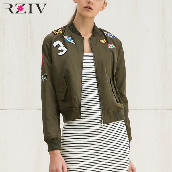 RZIV women bomber jacket basic coats and 2016 female coat flight suit casual women coat embroidered patch women jacket coat 