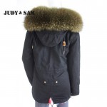 Raccoon Fur Collar Hood Parka with Colorful Real Fox Fur Lining Winter Jacket Out Wear for Women Brand Fashion