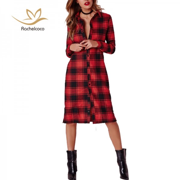Rachelcoco 2016 New Spring Women Casual Plaid Dress Full Sleeve Square Neck Brief Color Contrast Brand Shirt Style Vestidos