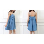 Rachelcoco New Arrivals Summer Women Denim Dress Sleeveless O NecK Button Brand Mori Girl Cute Female Spaghetti Strap Vestidos