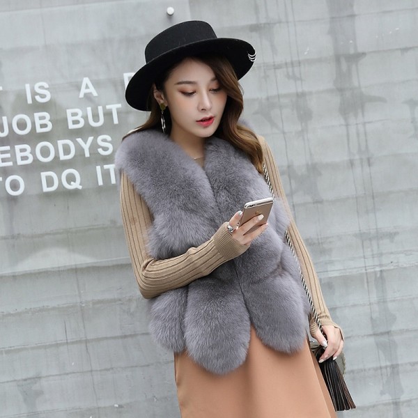 Real Fox Fur Vest for Women Winter Spring Warm Lady Gilet Sleeveless Fox Fur Waistcoat Female Colored Natural Real Fur Vest Coat