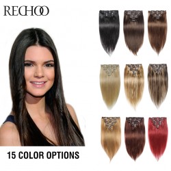 Rechoo Remy Clip In Hair Extensions 7 Piecese Set Human Hair Clip In Cheveux Extensions Clip On Natural Hair Cabelo Tic Tac