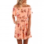 Red Floral 2017 Summer dress off shoulder Ruffles Slash neck print A-lined mini dress fashion women dresses