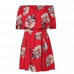 Red Floral 2017 Summer dress off shoulder Ruffles Slash neck print A-lined mini dress fashion women dresses
