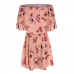 Red Floral 2017 Summer dress off shoulder Ruffles Slash neck print A-lined mini dress fashion women dresses