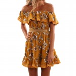 Red Floral 2017 Summer dress off shoulder Ruffles Slash neck print A-lined mini dress fashion women dresses