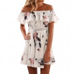 Red Floral 2017 Summer dress off shoulder Ruffles Slash neck print A-lined mini dress fashion women dresses