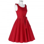 Red Summer Women Dress Spaghetti Strap 1950s Vintage Rockabilly Dress Party Gown Scoop Neck Bow-Knots Big Swing Rockabilly Dress