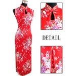 Red Vintage Chinese Women's Silk Rayou Halter Long Cheongsam Qipao Dress Flower Size S M L XL XXL Free Shipping J5111