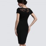 Retro Black Floral Lace Summer Dress Women Sweat-heart Neck Short Sleeve Frilly Optional Illusion Bodycon Midi Dress B318