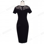 Retro Black Floral Lace Summer Dress Women Sweat-heart Neck Short Sleeve Frilly Optional Illusion Bodycon Midi Dress B318
