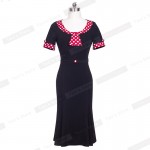 Retro New Vintage Patchwork dress Mickey Polka Dot Belt Short Sleeve women Pinup Summer Work Bodycon Mermaid Pencil Dress B62