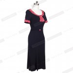 Retro New Vintage Patchwork dress Mickey Polka Dot Belt Short Sleeve women Pinup Summer Work Bodycon Mermaid Pencil Dress B62