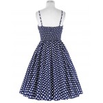 Retro Vintage Spaghetti Straps Polka Dots Flared A-Line Cotton Party Picnic Dress Navy Blue Plus Size Woman Dresses vestidos