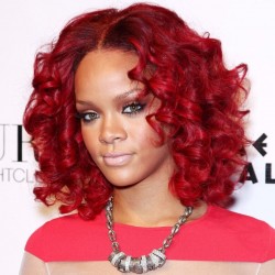 Rihanna Style Red Burgundy Medium Long Curly Synthetic Hair Wig for Black Women Perruque Peruk Afircan American Wigs