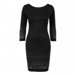 Rivet Black Summer Dress Women 2017 Fashion Elegant Plain Bodycon Pencil Dress Women New Sheath Short Casual Dresses Femme