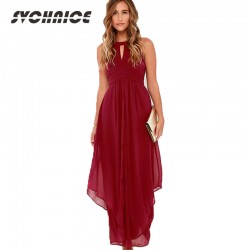 Robe Longue Femme 2017 Brand Elegant Wine Red Long Dress Party Wedding Sexy Chiffon Summer Women Dress Maxi Vestidos De Festa 
