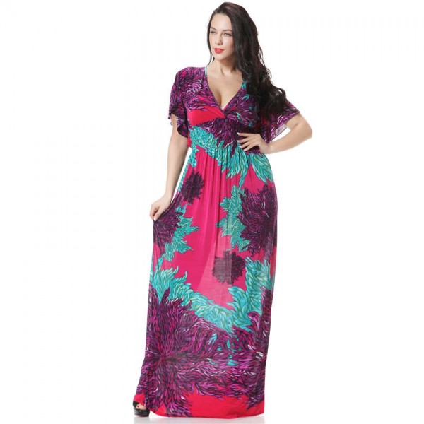 Robe femme ete 2017 Women Summer Beach Long Maxi Dress V Neck Plus Size Bohemian Printed Floral Dress Elbise Evening Party Dress