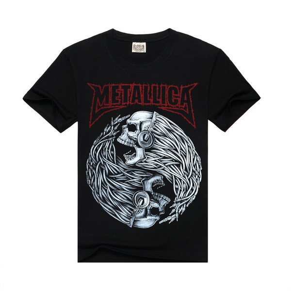 Rocksir 2017 new T Shirt Men Rock design short sleeve black Skull Printed Metallica Band Clothing mens rock t shirts fashion