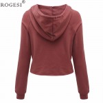 Rogesi 2018 New Casual Women T Shirts Hooded Long Sleeve Round Neck Short Shirt Women's Clothing American Apparel