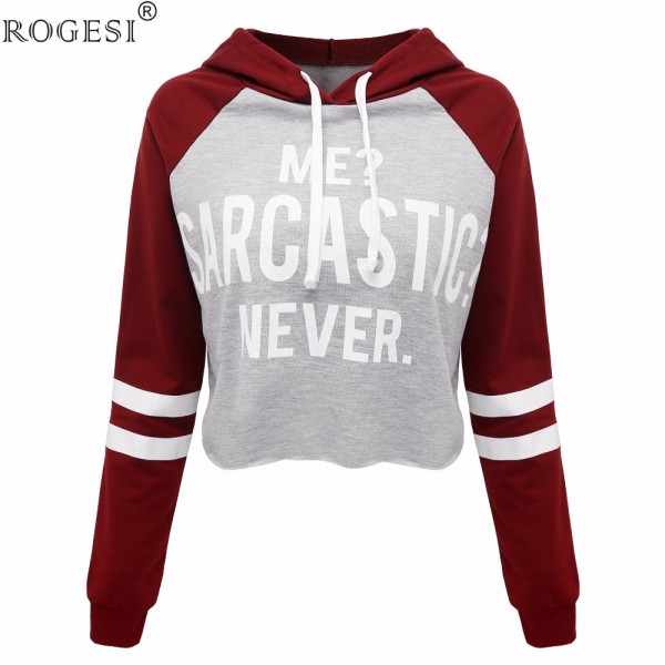 Rogesi 2018 New Casual Women T Shirts Hooded Long Sleeve Round Neck Short Shirt Women's Clothing American Apparel