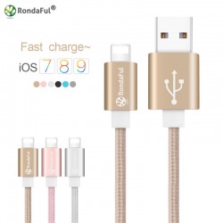 RondaFul 1M Metal Weave USB Charging Cable for iPhone 5 5S 5C 6 6s Plus 7 Nyon Braid Cord Line for Ipad Air for Apple Iphone