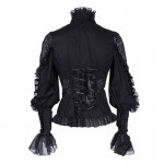Rosetic Gothic Chiffon Shirts Spring Black Long Sleeve Slim Hollow Lace Fall Long Sleeve Stand Collar Solid Gothic Chiffon Shirt