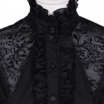 Rosetic Gothic Chiffon Shirts Spring Black Long Sleeve Slim Hollow Lace Fall Long Sleeve Stand Collar Solid Gothic Chiffon Shirt