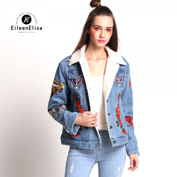 Runway Coat Embroidery Denim Jacket Women For Winter 2017 Luxury Jean Coats 