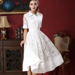 Runway Design Vintage Ancient High Quality Women Lady Spring Summer Turn-down Collar Maxi Robe Long White Dresses Vestidos Femme