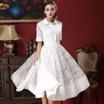 Runway Design Vintage Ancient High Quality Women Lady Spring Summer Turn-down Collar Maxi Robe Long White Dresses Vestidos Femme