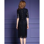 Runway Dresses 2017 Women High Quality Black Lace Sheath Dress Summer Elegant Embroidery Party Dresses Vestidos Robe Femme