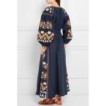 Runway Dresses 2017 Women High Quality Vintage Ethnic Geometric Embroidery Long Maxi Dress Autumn Long Sleeve A Line Vestidos