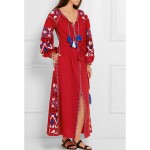 Runway Dresses 2017 Women High Quality Vintage Ethnic Geometric Embroidery Long Maxi Dress Autumn Long Sleeve A Line Vestidos