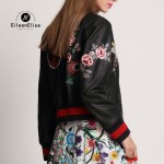 Runway Jacket Coats Leather Jacket Women Black Floral Embroidery Jackets 2017 Luxury Coat