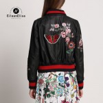 Runway Jacket Coats Leather Jacket Women Black Floral Embroidery Jackets 2017 Luxury Coat