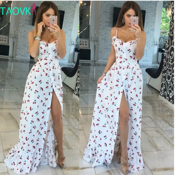 Russian famous TaoVK fashion 2016 summer women long Cherry printing white empire strapless floor length dresses