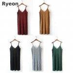 Ryeon Spring Knitted Jumper Dress Sweater Dress Preppy V-neck Retro Solid Color Midi Ladies Sweat Dress Slip Dress